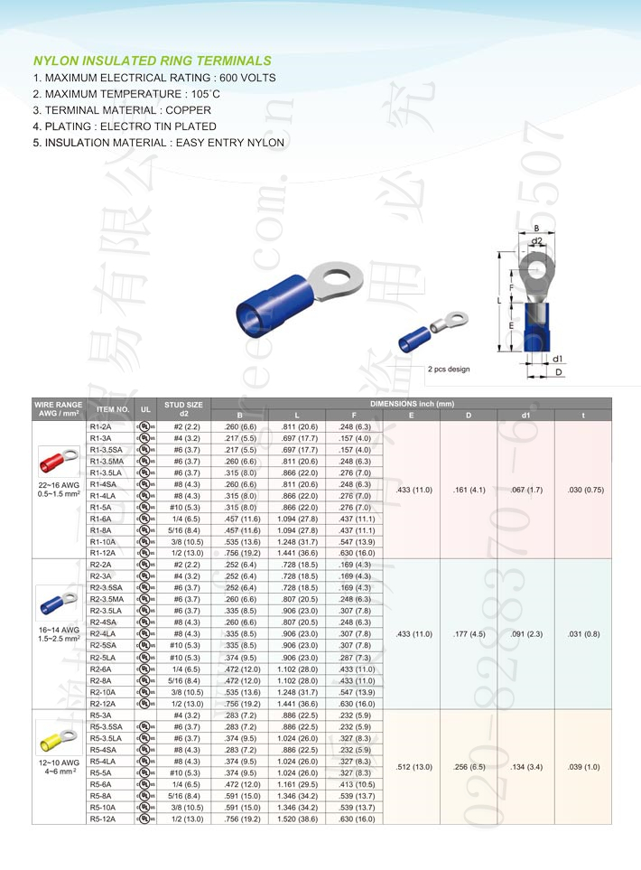 尼龍絕緣圓型端子 0.5mm2~6mm2